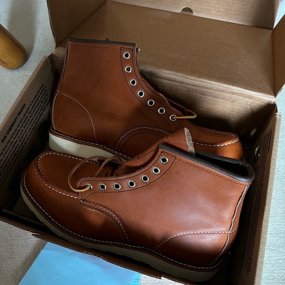 Brand new Red Wing classic men’s 6 inch moc boots in brown, size US 10.